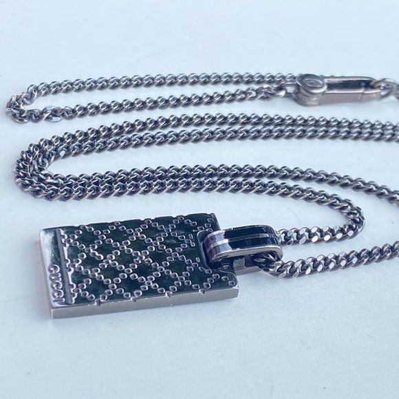 - Gucci Sliver Sterling Diamantissima Black Necklace 23" - Picture 3 of 15